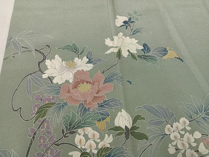 平和屋着物●訪問着　友禅　枝花文　暈し染め　ロング丈　正絹　逸品　AABK5302ph