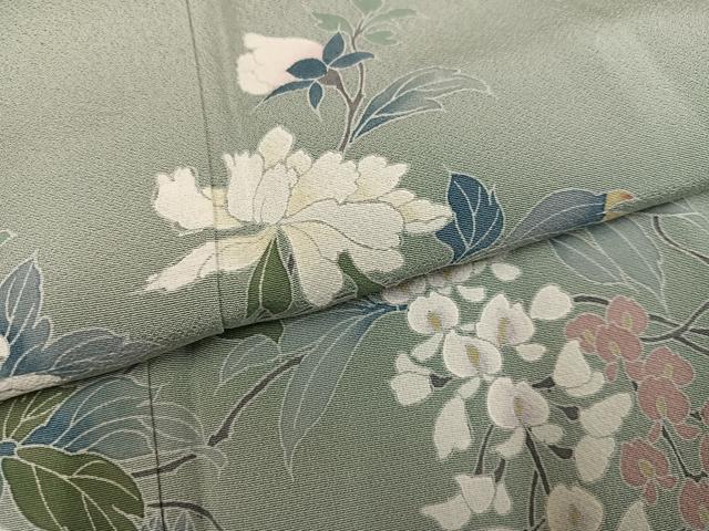 平和屋着物●訪問着　友禅　枝花文　暈し染め　ロング丈　正絹　逸品　AABK5302ph