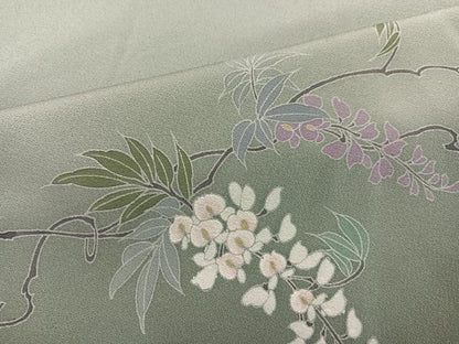 平和屋着物●訪問着　友禅　枝花文　暈し染め　ロング丈　正絹　逸品　AABK5302ph