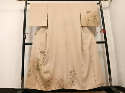 平和屋着物▼訪問着　中国三大刺繍　汕頭刺繍　スワトウ刺繍　地紙草花文　暈し染め　金彩　正絹　逸品　AABK5305ph