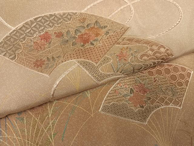 平和屋着物▼訪問着　中国三大刺繍　汕頭刺繍　スワトウ刺繍　地紙草花文　暈し染め　金彩　正絹　逸品　AABK5305ph