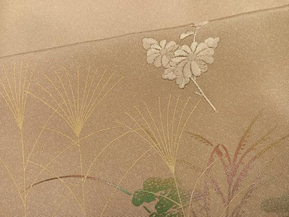 平和屋着物▼訪問着　中国三大刺繍　汕頭刺繍　スワトウ刺繍　地紙草花文　暈し染め　金彩　正絹　逸品　AABK5305ph
