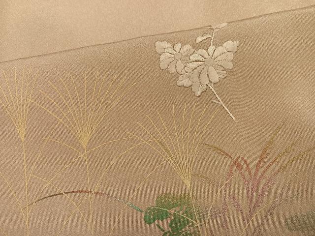 平和屋着物▼訪問着　中国三大刺繍　汕頭刺繍　スワトウ刺繍　地紙草花文　暈し染め　金彩　正絹　逸品　AABK5305ph