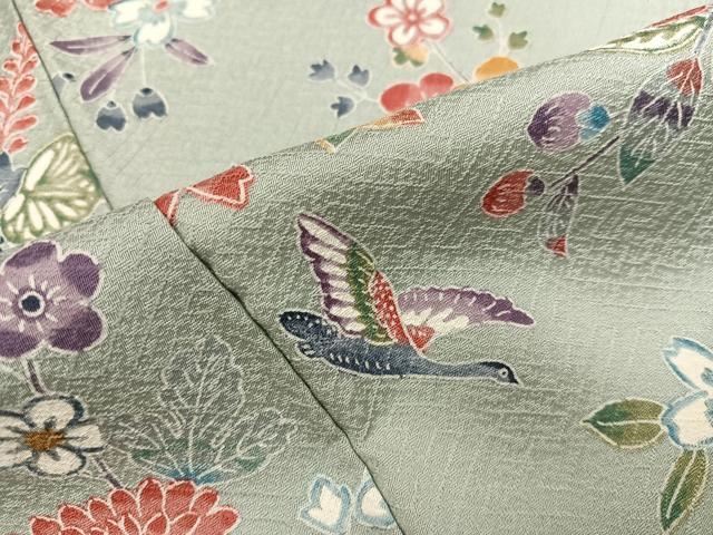 平和屋着物●上質な小紋　型染め　飛鶴草花文　正絹　逸品　AABK5307ph