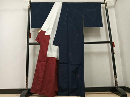 平和屋着物●上質な紬　枝花文　正絹　逸品　AABK5310ph