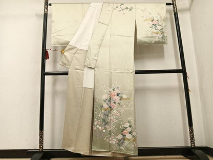 平和屋着物●訪問着　草花文　暈し染め　金彩　正絹　逸品　AABK5314ph