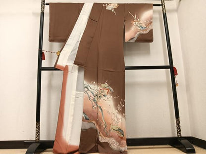 平和屋着物●訪問着　地紙飛鳥花文　暈し染め　金銀彩　正絹　逸品　未使用　AABK5315ph