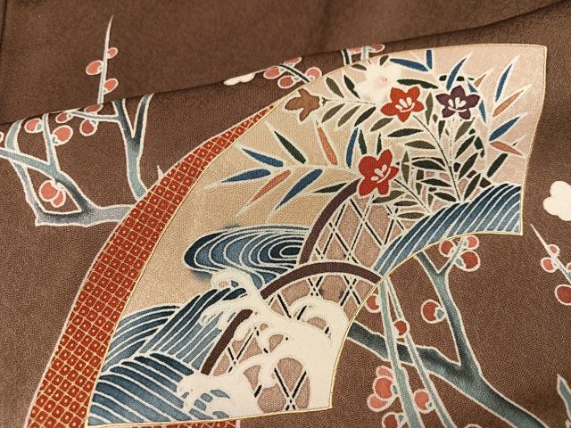 平和屋着物●訪問着　地紙飛鳥花文　暈し染め　金銀彩　正絹　逸品　未使用　AABK5315ph