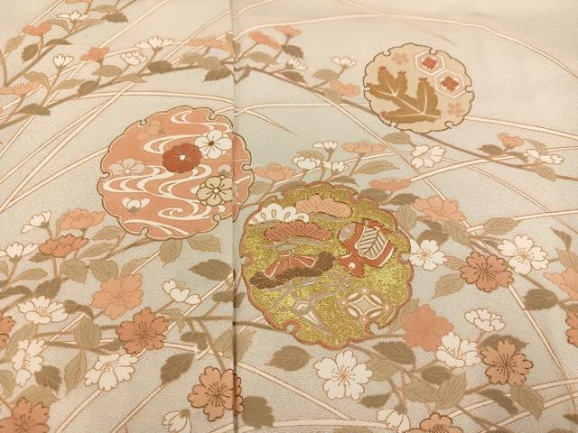 平和屋着物●訪問着　駒刺繍　雪輪草花宝尽くし　金彩　正絹　逸品　AABK5317ph