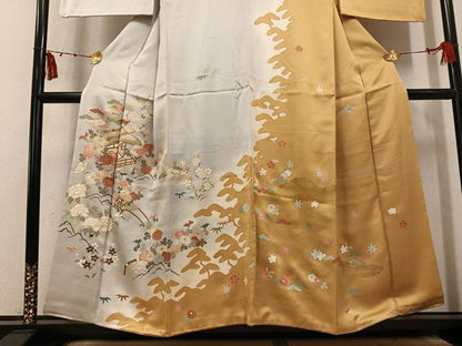 平和屋着物●訪問着　友禅　風景花車文　暈し染め　金彩　正絹　逸品　AABK5320ph