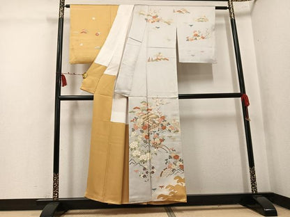 平和屋着物●訪問着　友禅　風景花車文　暈し染め　金彩　正絹　逸品　AABK5320ph