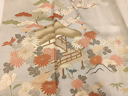 平和屋着物●訪問着　友禅　風景花車文　暈し染め　金彩　正絹　逸品　AABK5320ph