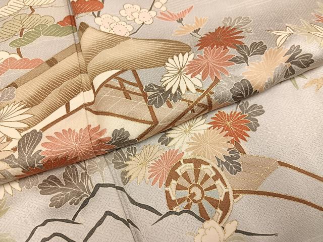 平和屋着物●訪問着　友禅　風景花車文　暈し染め　金彩　正絹　逸品　AABK5320ph