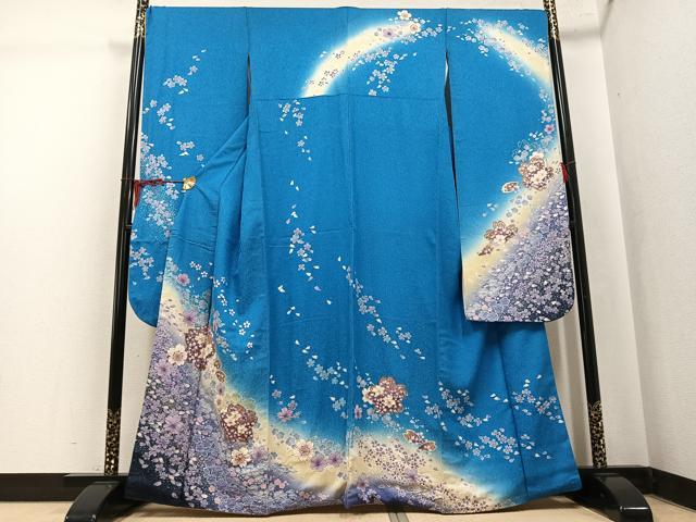 平和屋着物●豪華振袖　絞り　舞桜文　暈し染め　金彩　銀通し地　正絹　逸品　AABK5323ph