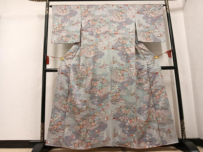 平和屋着物●上質な小紋　草花文　金彩　正絹　逸品　未使用　AABK5324ph