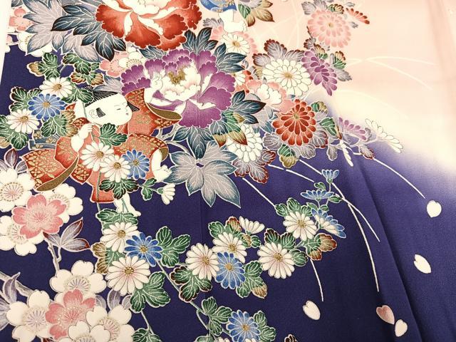 平和屋着物●訪問着　童子　桜　暈し染め　金彩　正絹　逸品　AABK5326ph