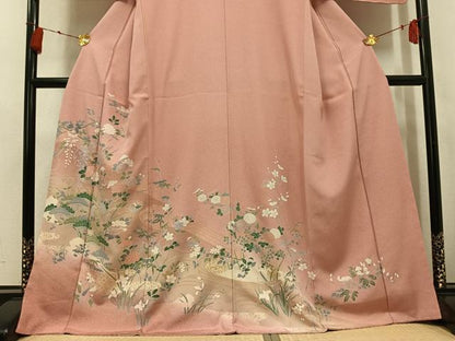 平和屋着物●訪問着　友禅　草花文　暈し染め　金彩　正絹　逸品　未使用　AABK5327ph