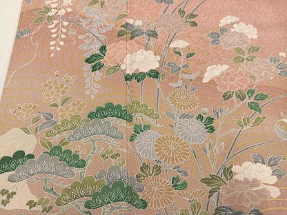 平和屋着物●訪問着　友禅　草花文　暈し染め　金彩　正絹　逸品　未使用　AABK5327ph