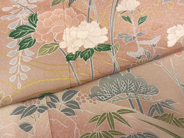 平和屋着物●訪問着　友禅　草花文　暈し染め　金彩　正絹　逸品　未使用　AABK5327ph