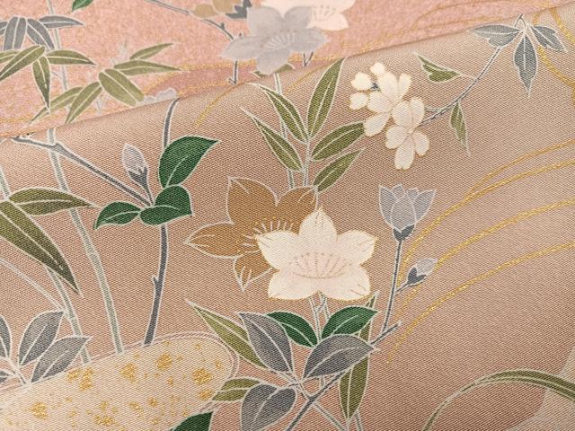 平和屋着物●訪問着　友禅　草花文　暈し染め　金彩　正絹　逸品　未使用　AABK5327ph