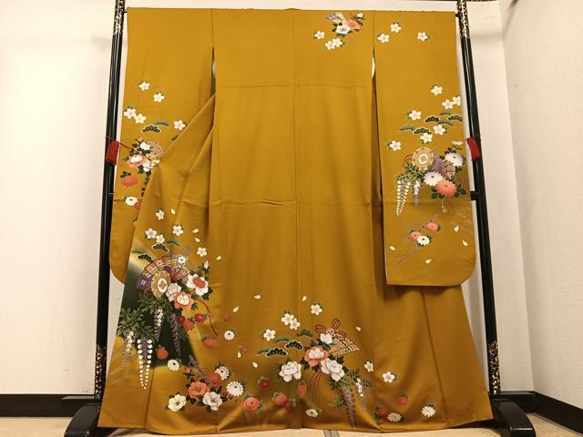 平和屋着物●豪華振袖　駒刺繍　檜扇楽器草花文　暈し染め　金彩　正絹　逸品　AABK5330ph