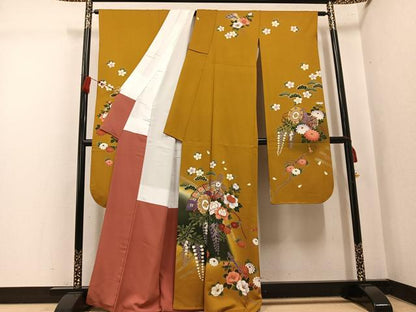 平和屋着物●豪華振袖　駒刺繍　檜扇楽器草花文　暈し染め　金彩　正絹　逸品　AABK5330ph