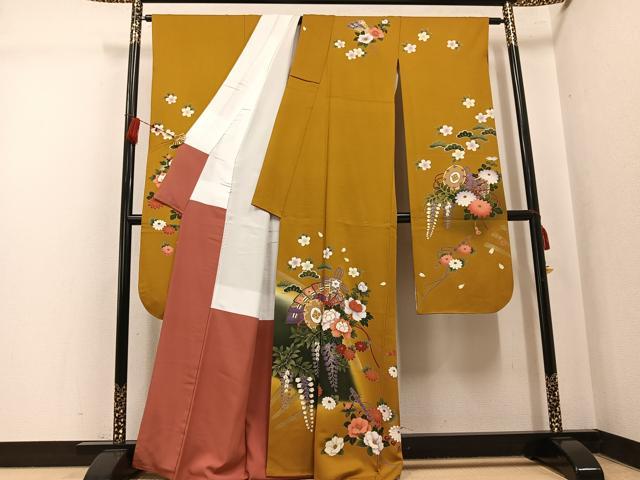 平和屋着物●豪華振袖　駒刺繍　檜扇楽器草花文　暈し染め　金彩　正絹　逸品　AABK5330ph