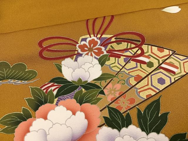 平和屋着物●豪華振袖　駒刺繍　檜扇楽器草花文　暈し染め　金彩　正絹　逸品　AABK5330ph