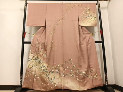 平和屋着物●訪問着　中国三大刺繍　汕頭刺繍　スワトウ刺繍　地紙花文　金彩　正絹　逸品　AABK5332ph