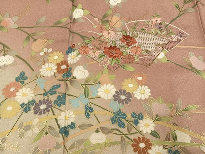 平和屋着物●訪問着　中国三大刺繍　汕頭刺繍　スワトウ刺繍　地紙花文　金彩　正絹　逸品　AABK5332ph