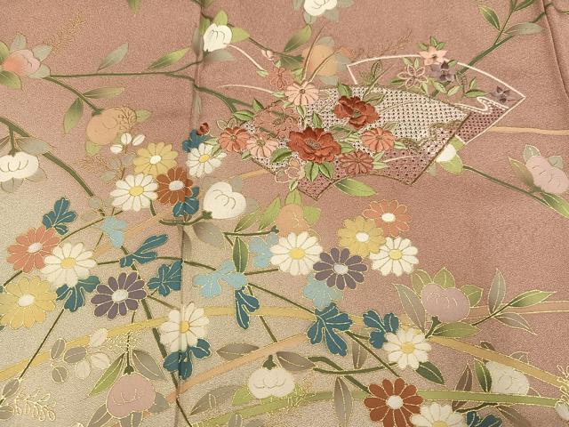 平和屋着物●訪問着　中国三大刺繍　汕頭刺繍　スワトウ刺繍　地紙花文　金彩　正絹　逸品　AABK5332ph