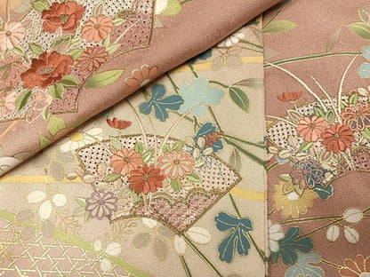 平和屋着物●訪問着　中国三大刺繍　汕頭刺繍　スワトウ刺繍　地紙花文　金彩　正絹　逸品　AABK5332ph