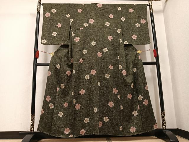 平和屋着物●上質な小紋　桜芝文　正絹　逸品　未使用　AABK5333ph