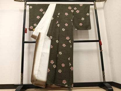 平和屋着物●上質な小紋　桜芝文　正絹　逸品　未使用　AABK5333ph