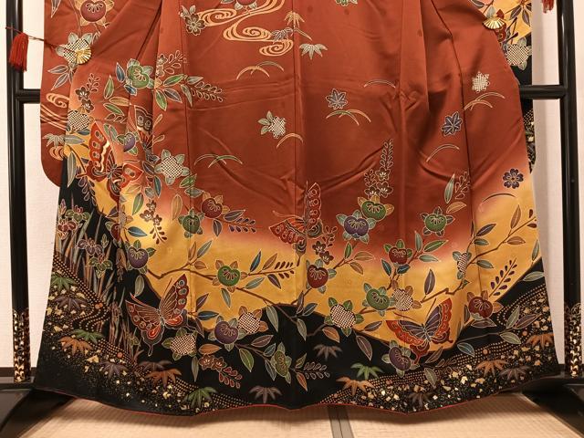 平和屋着物●豪華振袖　花蝶文　暈し染め　金彩　正絹　逸品　AABK5334ph