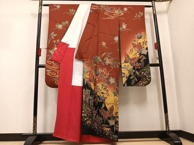 平和屋着物●豪華振袖　花蝶文　暈し染め　金彩　正絹　逸品　AABK5334ph