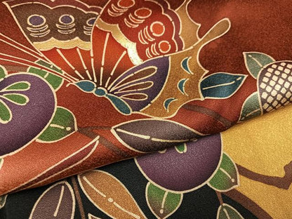 平和屋着物●豪華振袖　花蝶文　暈し染め　金彩　正絹　逸品　AABK5334ph