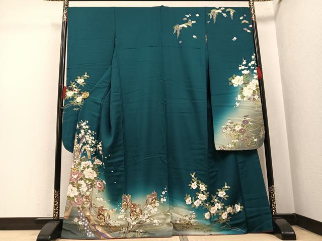 平和屋着物●豪華振袖　御所車花文　暈し染め　金彩　正絹　逸品　AABK5336ph