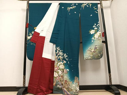 平和屋着物●豪華振袖　御所車花文　暈し染め　金彩　正絹　逸品　AABK5336ph