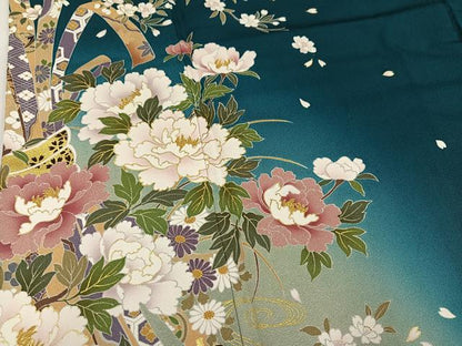 平和屋着物●豪華振袖　御所車花文　暈し染め　金彩　正絹　逸品　AABK5336ph