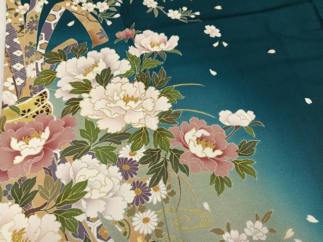 平和屋着物●豪華振袖　御所車花文　暈し染め　金彩　正絹　逸品　AABK5336ph