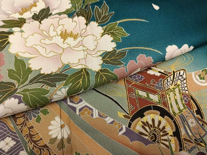 平和屋着物●豪華振袖　御所車花文　暈し染め　金彩　正絹　逸品　AABK5336ph