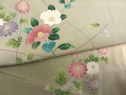 平和屋着物●訪問着　友禅　枝花文　暈し染め　正絹　逸品　未使用　AABK5341ph