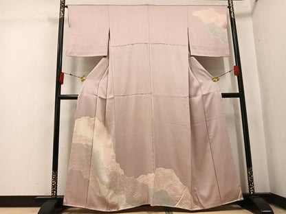 平和屋着物●訪問着　絞り　流水草花文　正絹　逸品　AABK5342ph