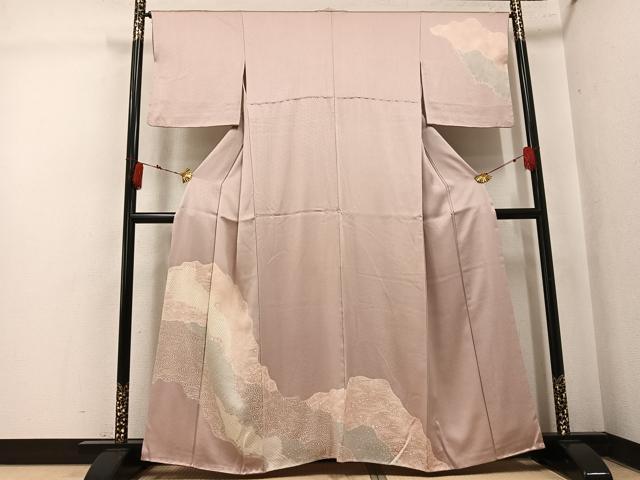 平和屋着物●訪問着　絞り　流水草花文　正絹　逸品　AABK5342ph