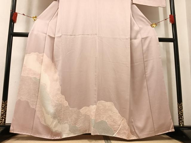 平和屋着物●訪問着　絞り　流水草花文　正絹　逸品　AABK5342ph