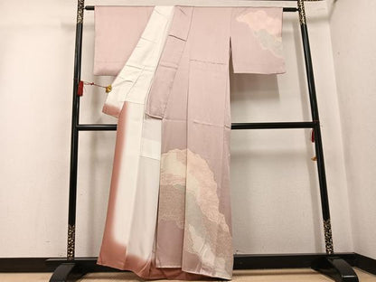 平和屋着物●訪問着　絞り　流水草花文　正絹　逸品　AABK5342ph