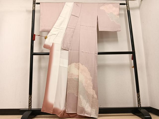 平和屋着物●訪問着　絞り　流水草花文　正絹　逸品　AABK5342ph
