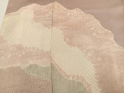 平和屋着物●訪問着　絞り　流水草花文　正絹　逸品　AABK5342ph