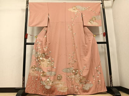 平和屋着物●訪問着　草花文　暈し染め　金彩　正絹　逸品　AABK5344ph